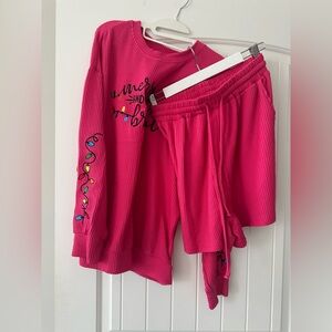 Pink Waffle Knit Festive Sweater and Jogger Set